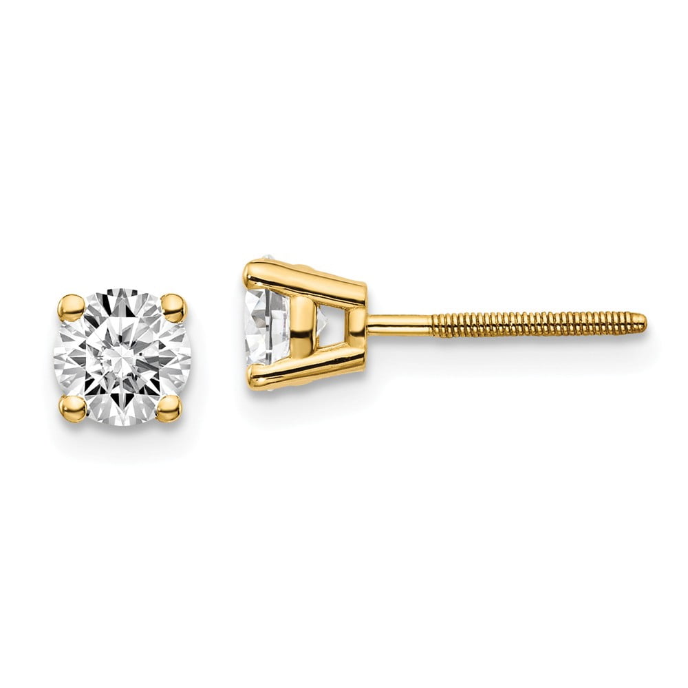 Real 14kt Yellow Gold .75ct. SI3 G-I Diamond Stud Thread on/off Post Earrings; for Adults and Teens; for Women and Men