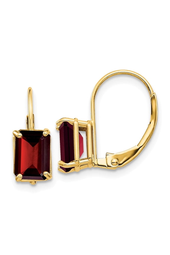 Real 14kt Yellow Gold 7x5mm Emerald Cut Garnet Leverback Earrings; for Adults and Teens; for Women and Men