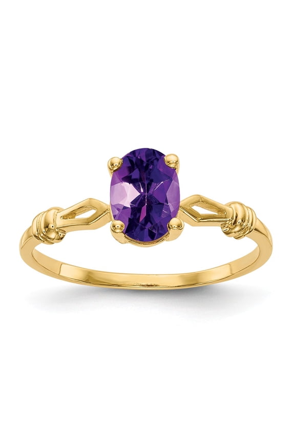 Real 14kt Yellow Gold 7x5mm Oval Amethyst Ring Size: 6; for Adults and Teens; for Women and Men