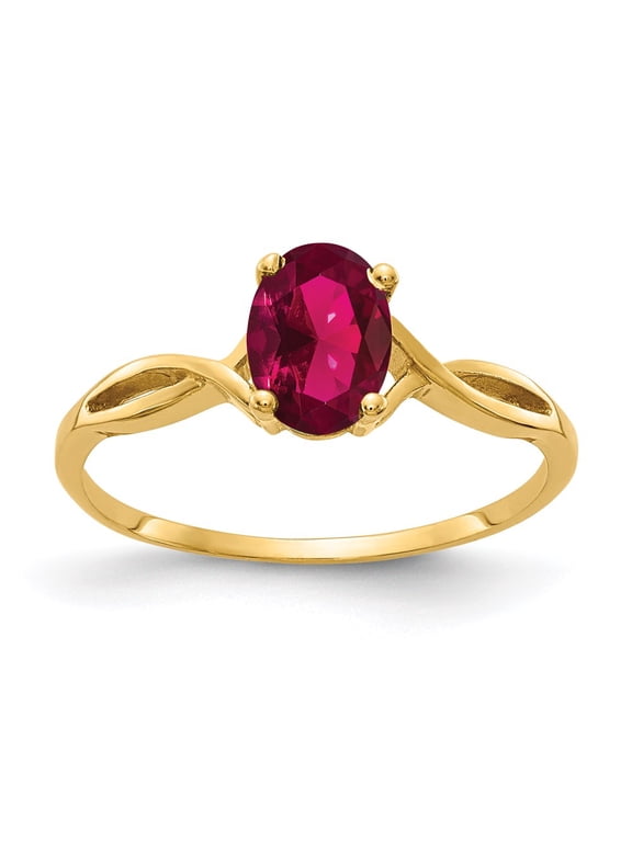 Real 14kt Yellow Gold 7x5mm Oval Created Ruby Ring Size: 6; for Adults and Teens; for Women and Men