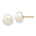 thumbnail image 1 of Real 14kt Yellow Gold 8-9mm White Button Freshwater Cultured Pearl Stud Post Earrings; for Adults and Teens; for Women and Men, 1 of 3