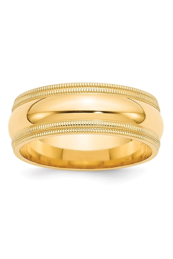 Real 14kt Yellow Gold 8mm Double Milgrain Comfort Fit Band Size 14; for Adults and Teens; for Women and Men