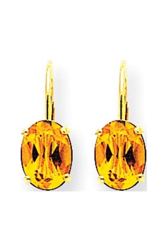 Real 14kt Yellow Gold 8x6mm Oval Citrine Leverback Earrings; for Adults and Teens; for Women and Men