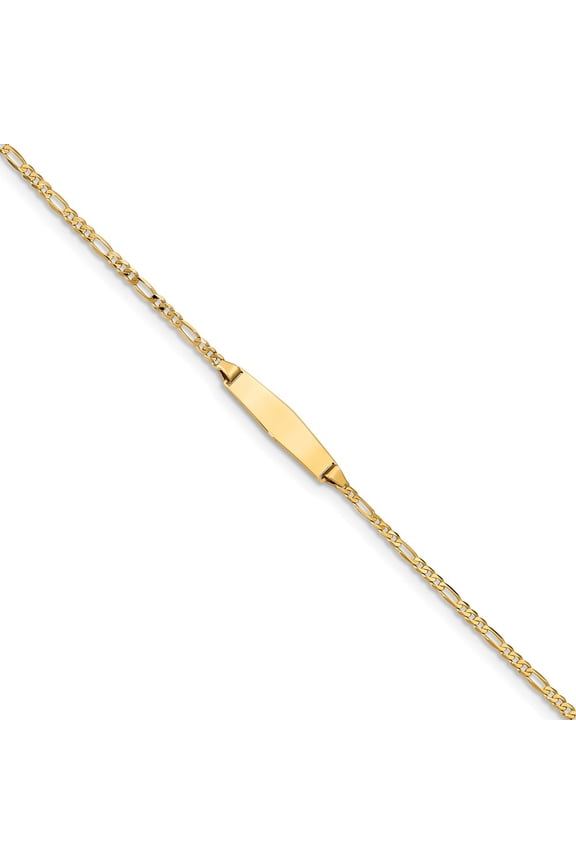 Real 14kt Yellow Gold Baby Soft Diamond Shape Figaro ID Chain Bracelet; 6 inch; for Children; for Women and Men