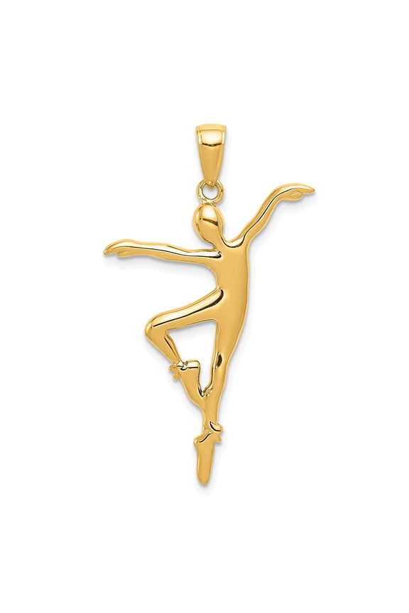Real 14kt Yellow Gold Ballet Dancer Pendant; for Adults and Teens; for Women and Men