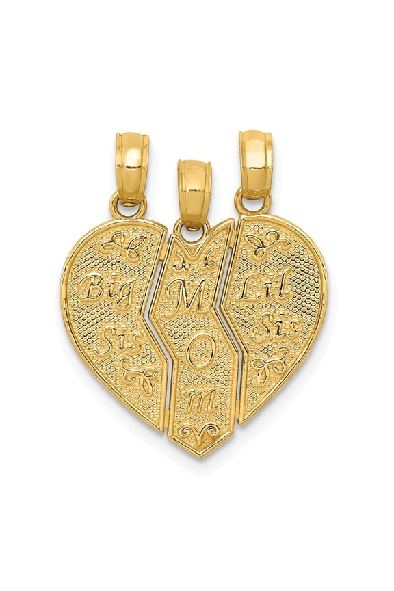 Real 14kt Yellow Gold Break-apart BIG SIS-MOM-LIL SIS Charm Pendant; for Adults and Teens; for Women and Men