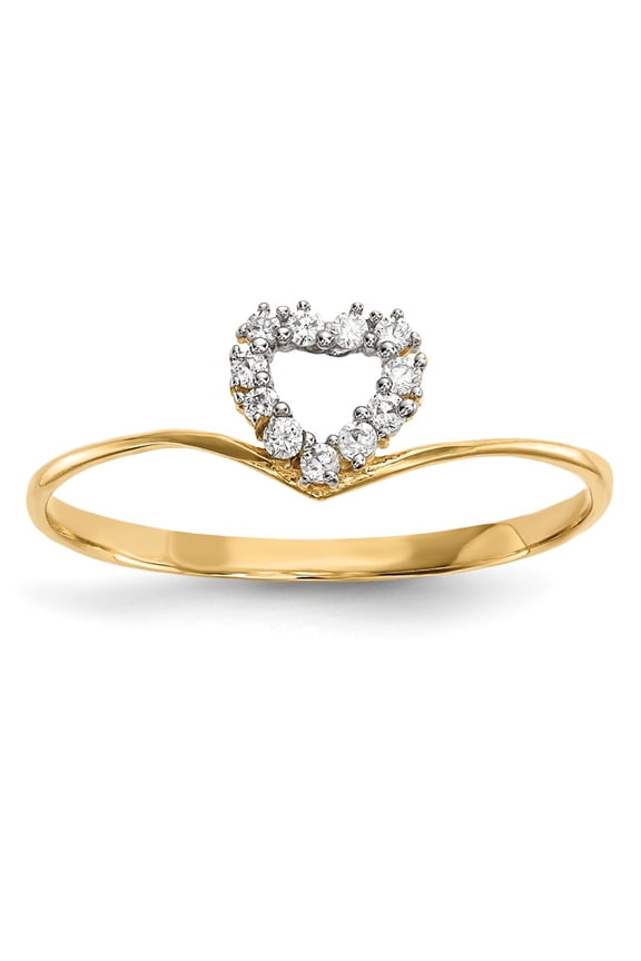 Real 14kt Yellow Gold CZ Heart Ring Size: 7; for Adults and Teens; for Women and Men