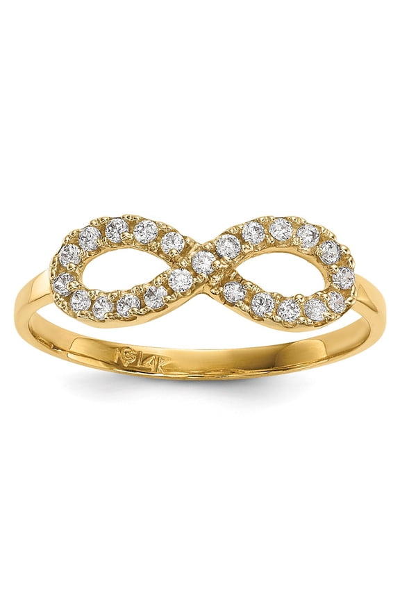 Real 14kt Yellow Gold CZ Infinity Symbol Ring Size: 7; for Adults and Teens; for Women and Men