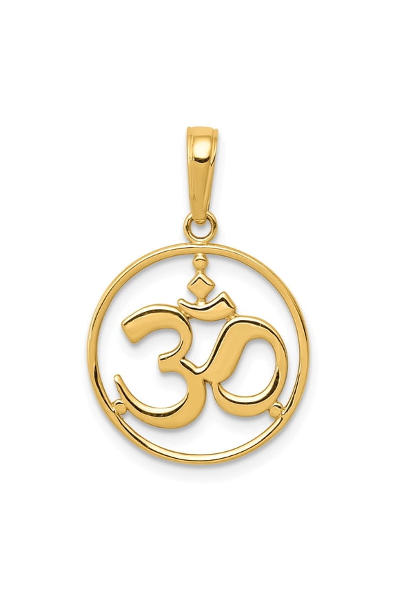 Real 14kt Yellow Gold Cut-out Round Frame Yoga Om Symbol Pendant; for Adults and Teens; for Women and Men
