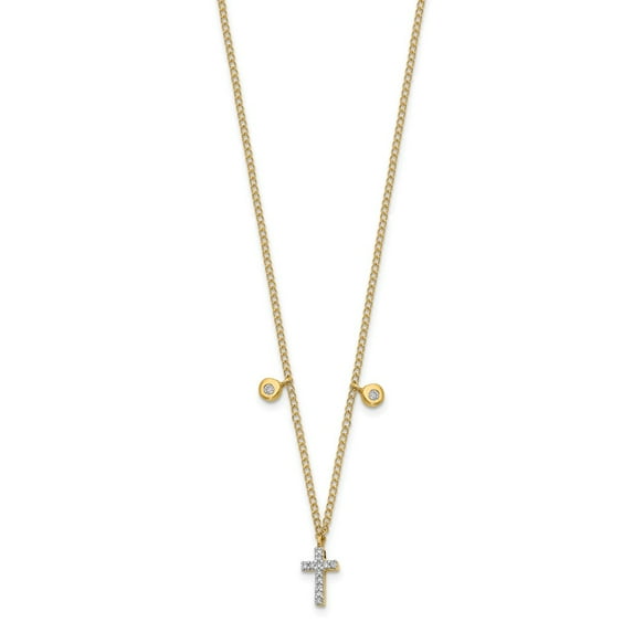 Real 14kt Yellow Gold Diamond Cross 18 inch Necklace; 16.5 inch; for Adults and Teens; for Women and Men