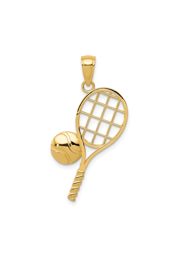 Real 14kt Yellow Gold Diamond-Cut Tennis Racquet Charm Pendant; for Adults and Teens; for Women and Men