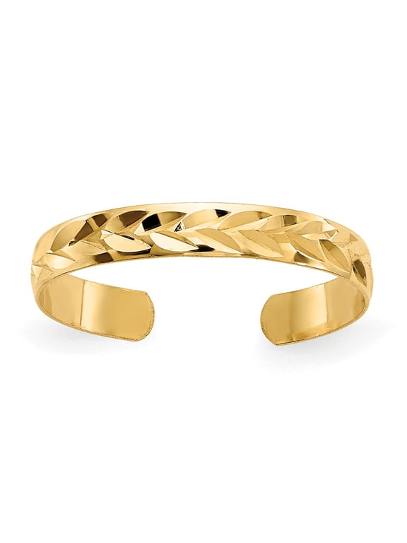 Real 14kt Yellow Gold Diamond-Cut Toe Ring; for Adults and Teens; for Women and Men