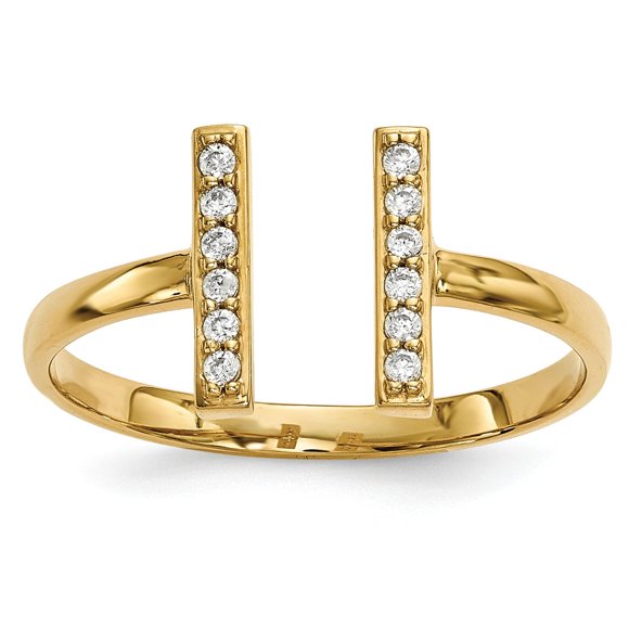 Real 14kt Yellow Gold Diamond Double Bar Ring Size: 7; for Adults and Teens; for Women and Men