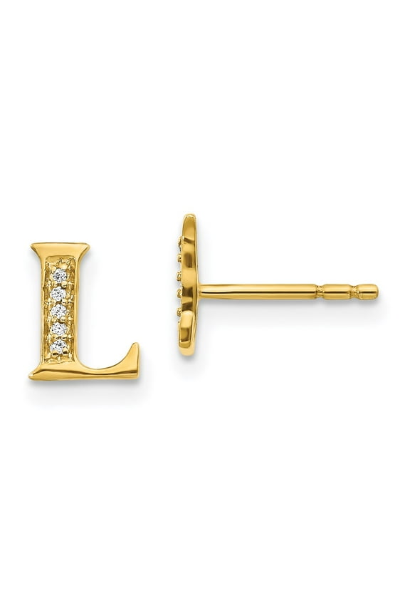 Real 14kt Yellow Gold Diamond Initial L Earrings; for Adults and Teens; for Women and Men