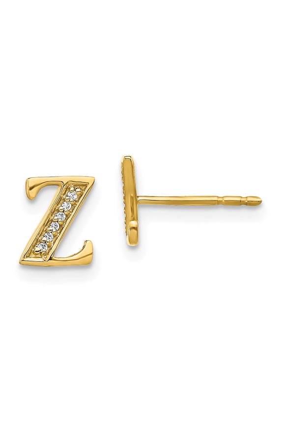 Real 14kt Yellow Gold Diamond Initial Z Earrings; for Adults and Teens; for Women and Men