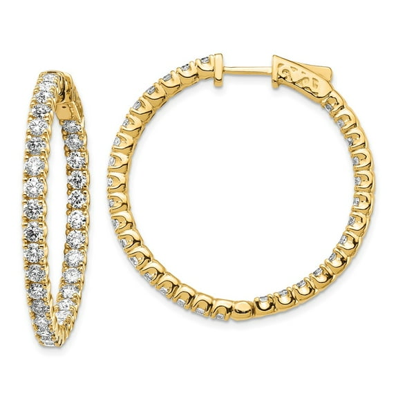 Real 14kt Yellow Gold Diamond Round Hoop With Safety Clasp EarRings; for Adults and Teens