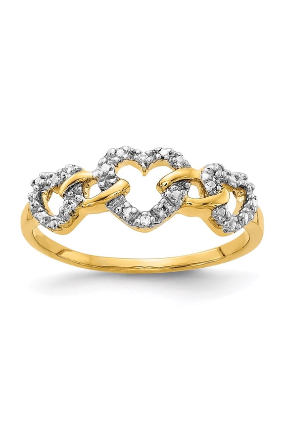 Real 14kt Yellow Gold Diamond Triple Heart Ring Size: 7; for Adults and Teens; for Women and Men