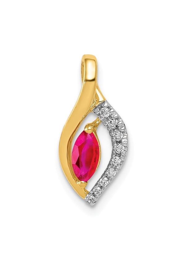 Real 14kt Yellow Gold Diamond and Marquise .32 Ruby Pendant; for Adults and Teens; for Women and Men