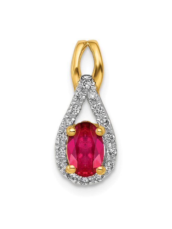 Real 14kt Yellow Gold Diamond and Oval .50 Ruby Pendant; for Adults and Teens; for Women and Men