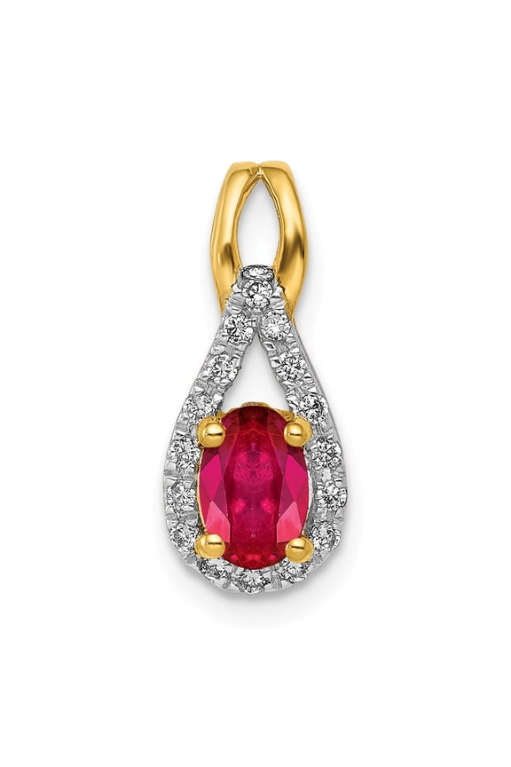 Real 14kt Yellow Gold Diamond and Oval .50 Ruby Pendant; for Adults and Teens; for Women and Men