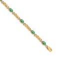 thumbnail image 1 of Real 14kt Yellow Gold Diamond and Oval Emerald Chain Bracelet; 7.25 inch; Lobster Clasp; for Adults and Teens; for Women and Men, 1 of 2