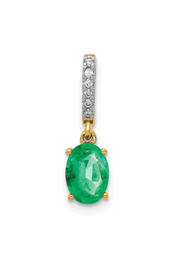 Real 14kt Yellow Gold Diamond and Oval Emerald Pendant; for Adults and Teens; for Women and Men