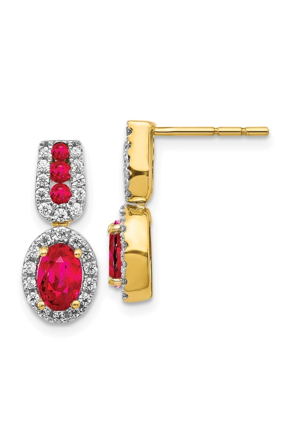Real 14kt Yellow Gold Diamond and Ruby Earrings; for Adults and Teens; for Women and Men
