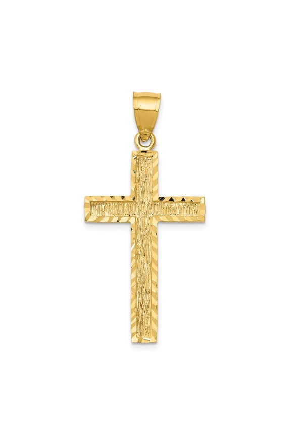 Real 14kt Yellow Gold Diamond-cut Cross Pendant; for Adults and Teens; for Women and Men