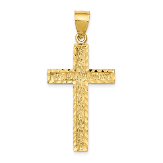 Real 14kt Yellow Gold Diamond-cut Cross Pendant; for Adults and Teens; for Women and Men