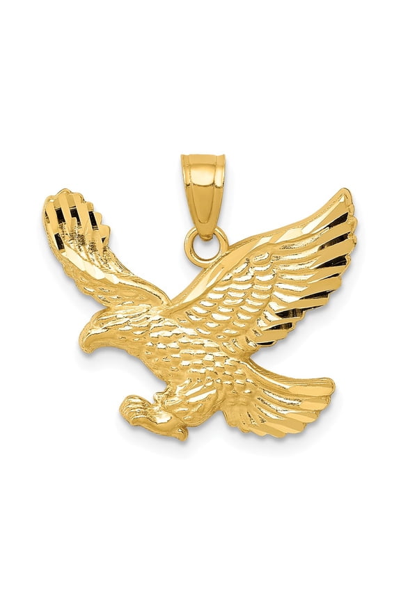 Real 14kt Yellow Gold Diamond-cut Eagle Pendant; for Adults and Teens; for Women and Men