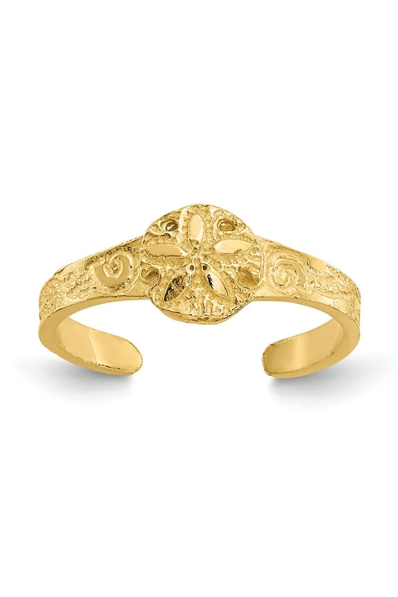 Real 14kt Yellow Gold Diamond-cut Sand Dollar Toe Ring; for Adults and Teens; for Women and Men