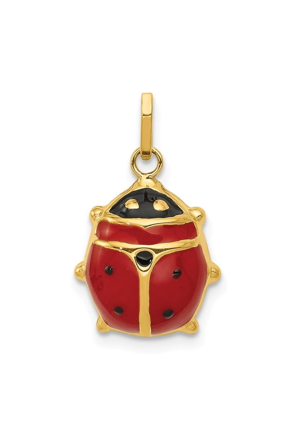 Real 14kt Yellow Gold Enameled Ladybug Charm Pendant; for Adults and Teens; for Women and Men