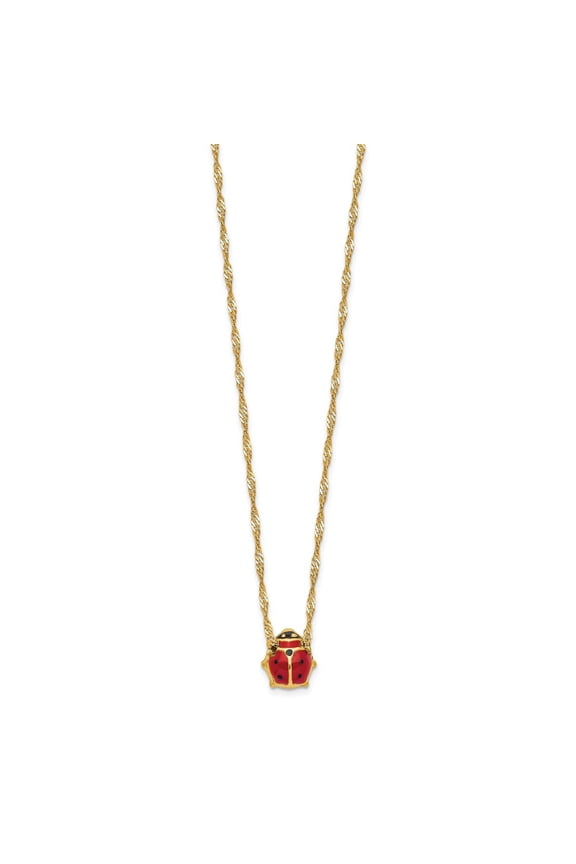 Real 14kt Yellow Gold Enameled Ladybug Necklace; 16 inch; for Adults and Teens; for Women and Men