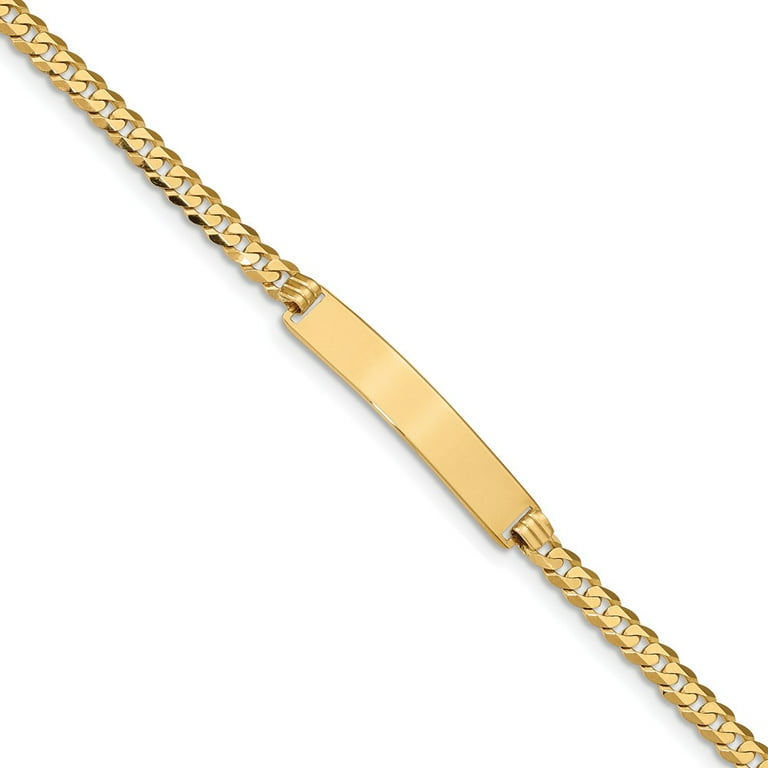 Real 14kt Yellow Gold Flat Curb Link ID Chain Bracelet; inch