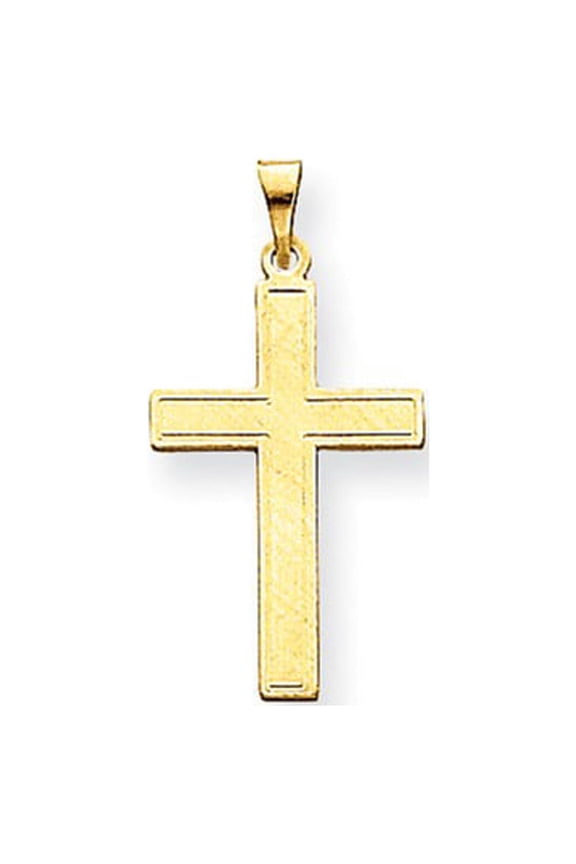Real 14kt Yellow Gold Florentine Satin Cross Pendant; for Adults and Teens; for Women and Men