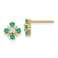 thumbnail image 1 of Real 14kt Yellow Gold Gold Emerald and Diamond Post Earrings; for Adults and Teens; for Women and Men, 1 of 2