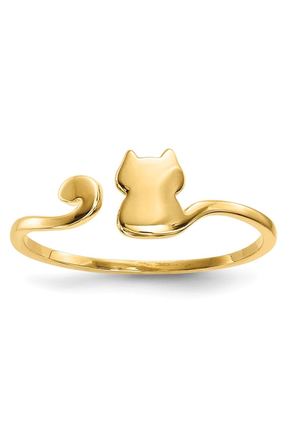 Real 14kt Yellow Gold Gold Polished Cat Adjustable Cuff Ring Size: 7; for Adults and Teens; for Women and Men