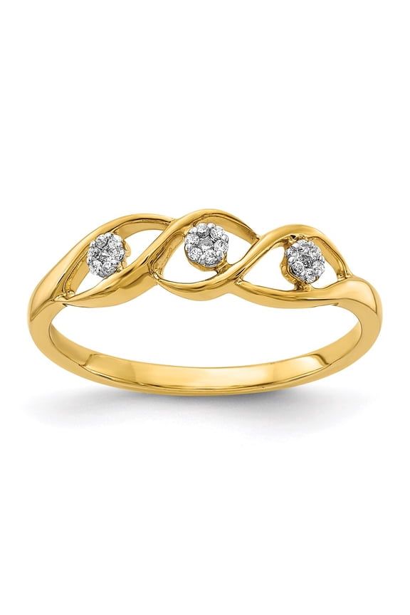 Real 14kt Yellow Gold Gold Polished Diamond Wave Ring Size: 7; for Adults and Teens