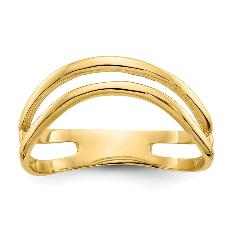 Real 14kt Yellow Gold Gold Polished Double Wave Fashion Thumb Ring