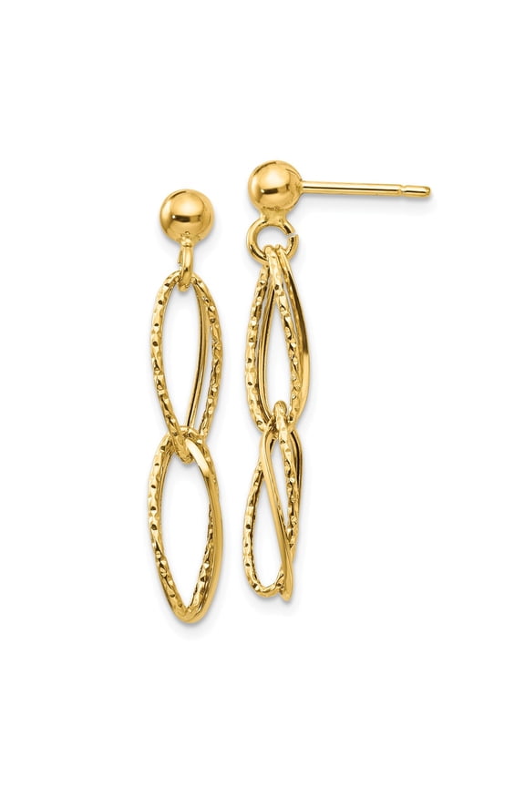 Real 14kt Yellow Gold Gold Polished Textured Post Dangle Earrings; for Adults and Teens; for Women and Men