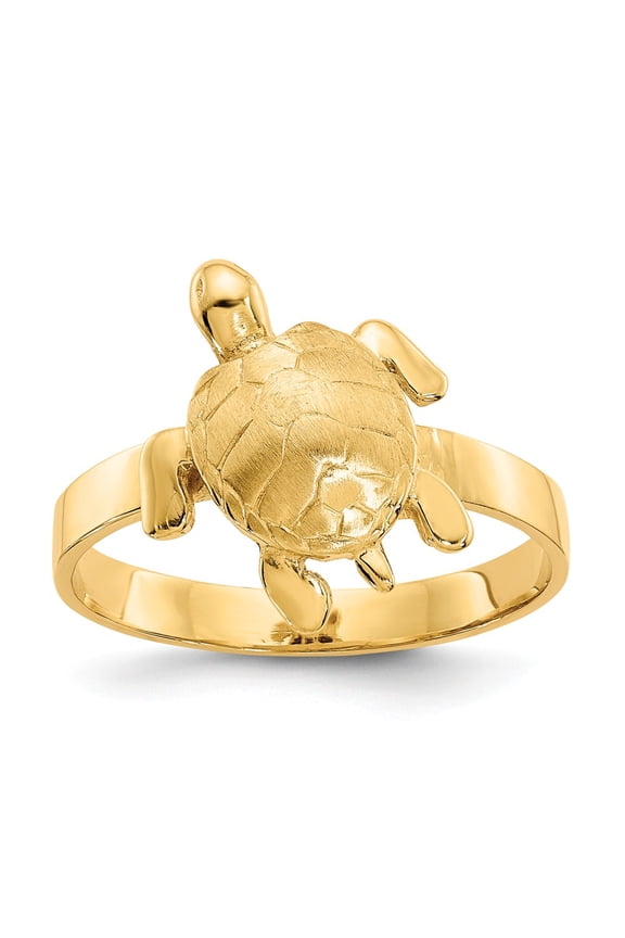 Real 14kt Yellow Gold Gold Polished / Textured Sea Turtle Ring Size: 7; for Adults and Teens; for Women and Men