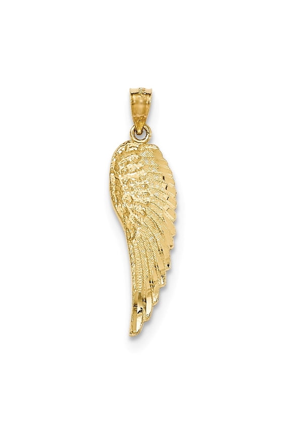 Real 14kt Yellow Gold Gold Polished and Textured Angel Wing Pendant; for Adults and Teens; for Women and Men