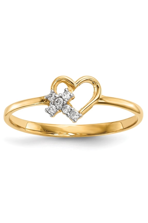 Real 14kt Yellow Gold Heart With CZ Cross Ring Size: 7; for Adults and Teens; for Women and Men
