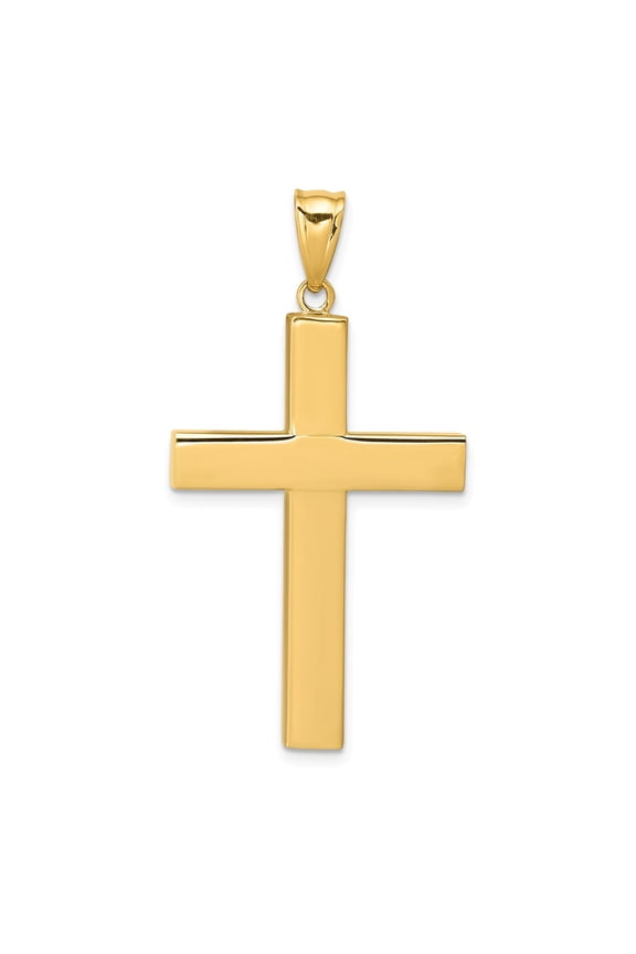 Real 14kt Yellow Gold Hollow Cross Pendant; for Adults and Teens; for Women and Men