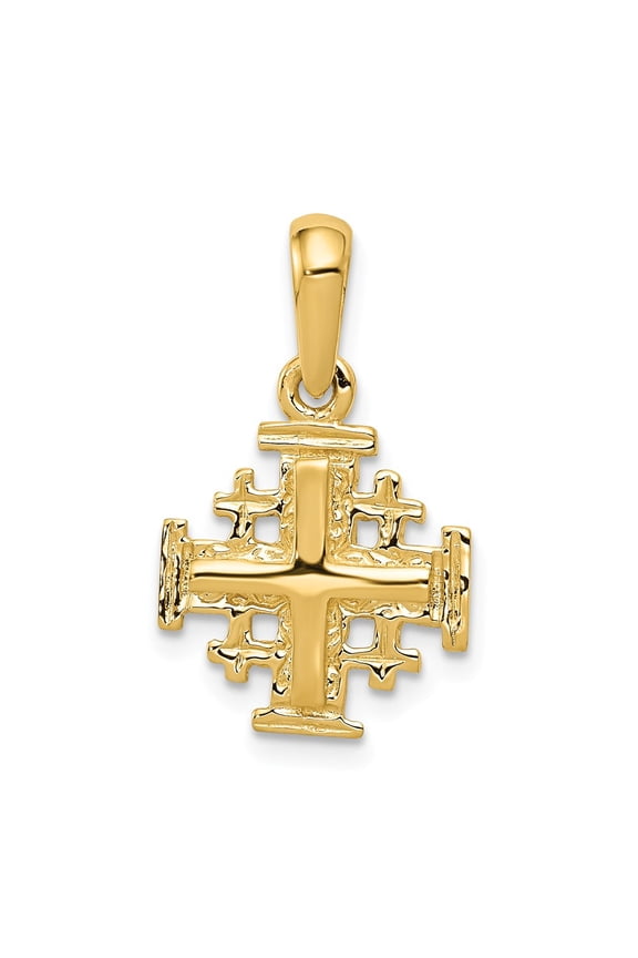 Real 14kt Yellow Gold Jerusalem Cross Charm Pendant; for Adults and Teens; for Women and Men