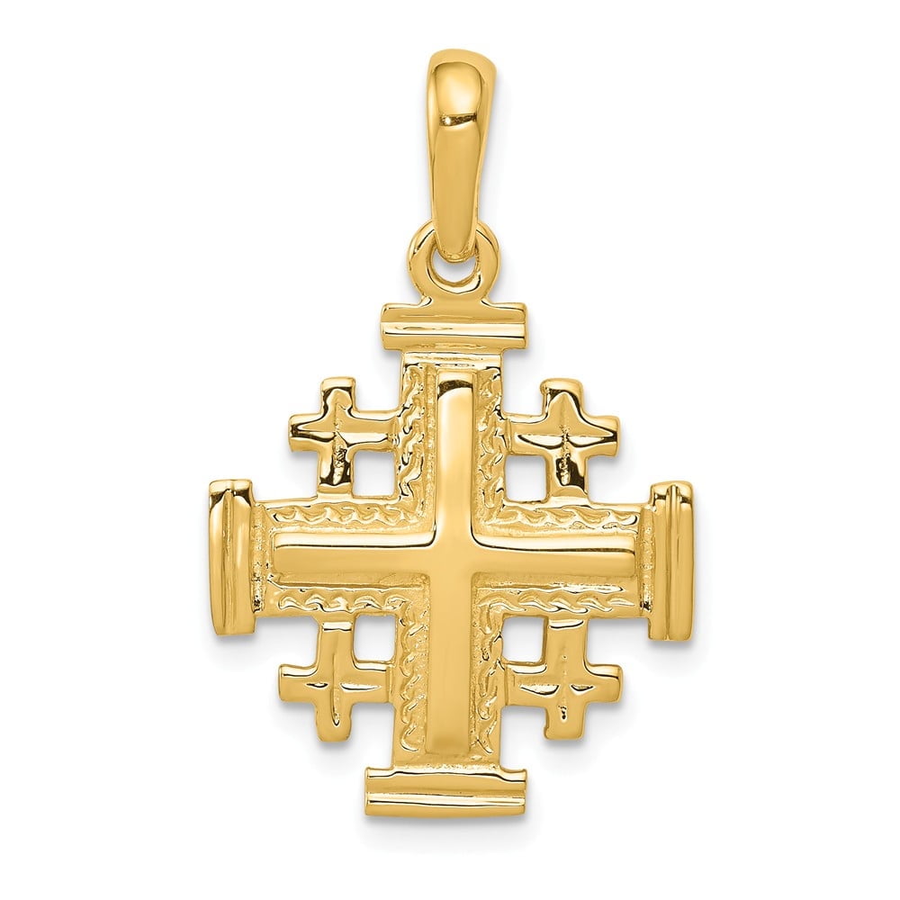 Real 14kt Yellow Gold Jerusalem Cross Pendant; for Adults and Teens; for Women and Men