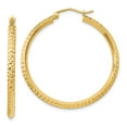 thumbnail image 1 of Real 14kt Yellow Gold Knife Edge Diamond-cut Hollow Hoop Earrings; for Adults and Teens; for Women and Men, 1 of 4