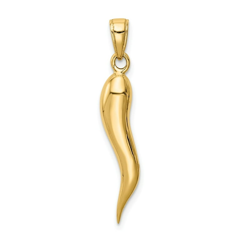 14k Yellow Gold Large 30mm Solid 3-D Italian Horn Pendant 14k Yellow Gold Large 30mm Solid 3-D Italian Horn Pendant