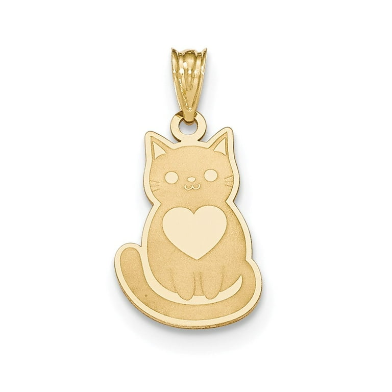 14k Yellow Gold Laser Cut Engravable Cat with Heart Charm Pendant 14k Yellow Gold Laser Cut Engravable Cat with Heart Charm Pendant