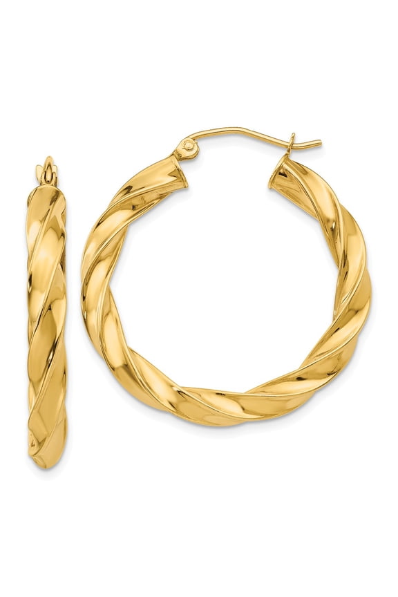 Real 14kt Yellow Gold Light Twisted Hoop Earrings; for Adults and Teens; for Women and Men